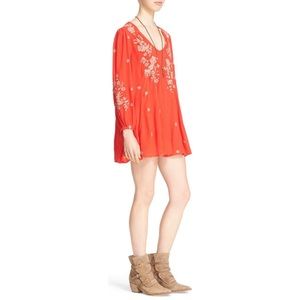 Free People ‘Sweet Tennessee’ Embroidered Minidress Red Combo Size S